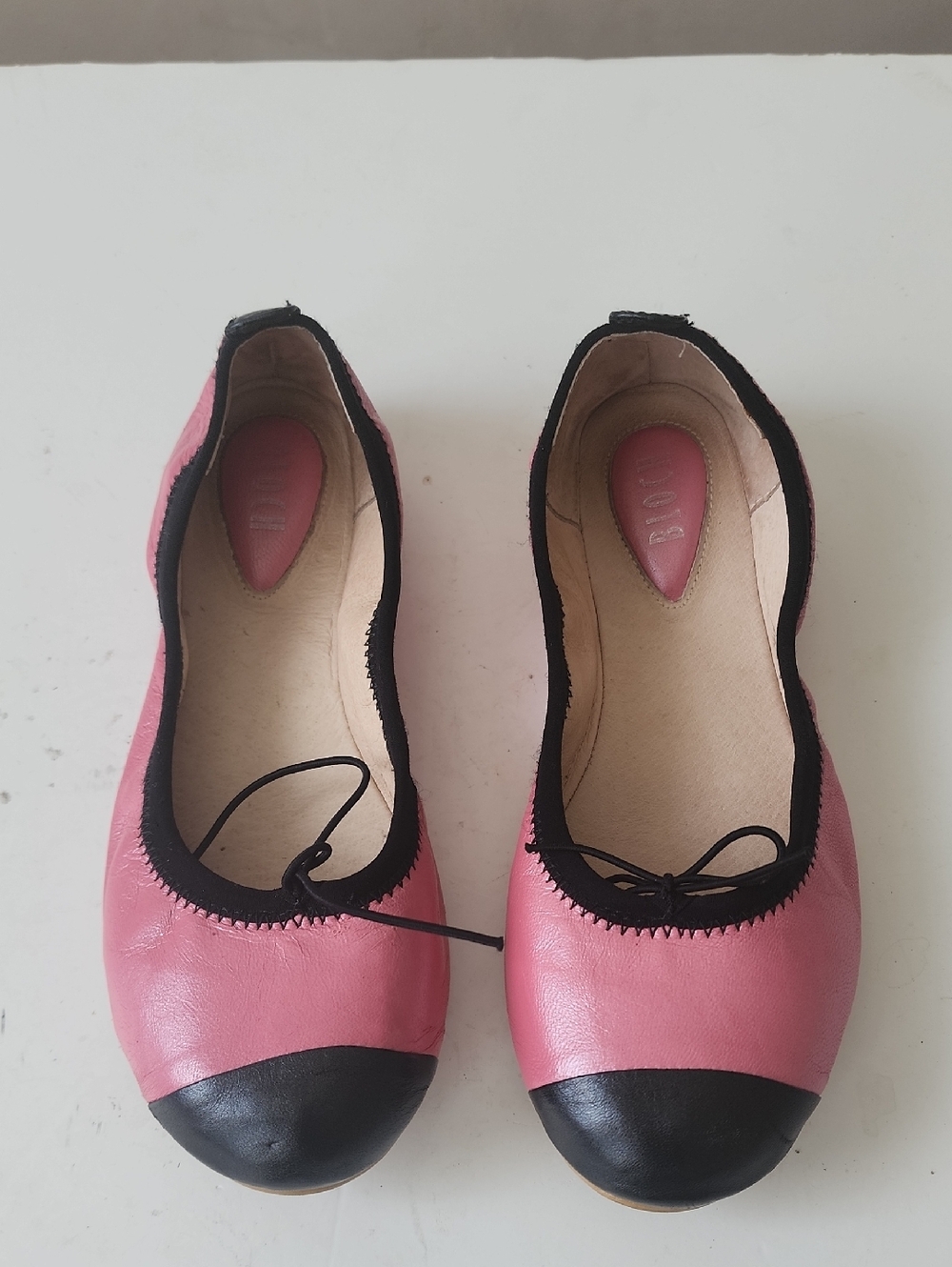 Bloch Pink and Black Leather Ballet Flats